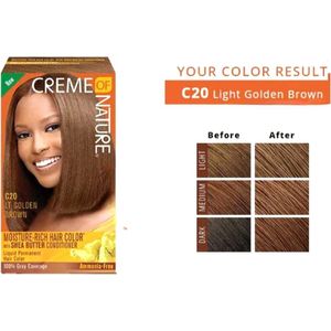 Creme of Nature Light Golden Brown C20- Creme of Nature Liquid Permanent Hair Color voor alle haartypen - met shea botter conditioner- voor pruiken , extensions en weeaves