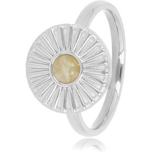 *My Bendel - Ring zilverkleurig zonnetje met Amazonite - Vrolijke zilverkleurige edelstalen ring met een zonnetje en Amazonite edelsteen - Met luxe cadeauverpakking