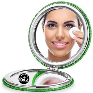Compacte spiegel, klassiek PU-leer 1X/10X vergroting, tas ultra draagbaar voor portemonnees en reizen (groen)