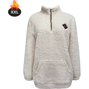 Nivard Teddytrui Dames - Teddy Sweater - Fluffy Trui - Hoodie - Winter - Quarter Zipper - Abrikoos - Maat S