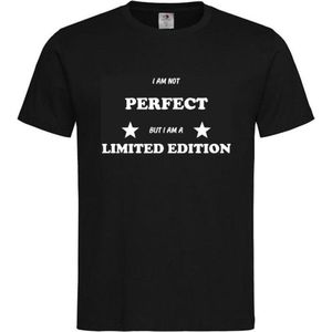 T-shirt Unisex Volwassenen Lol - carnaval - kermis - feestje - grappig - humor - Tekst ""I am not perfect but I am a limited edition"" | korte mouw | Zwart/wit | maat XXL