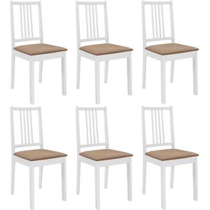 vidaXL Eetkamerstoel - Eetkamerstoelen - Eetstoel - Eetstoelen - Eetkamerstoelen met kussens 6 st massief hout wit