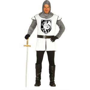 Guirca - Middeleeuwse & Renaissance Strijders Kostuum - Onverslaanbare Middeleeuwse Ridder - Man - Wit / Beige, Grijs - Maat 48-50 - Carnavalskleding - Verkleedkleding