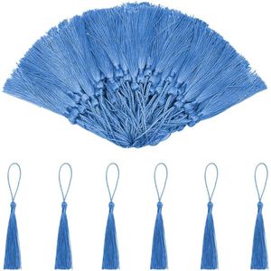Handgemaakte zijdeachtige kwastjes - 100 stuks mini-kwasten voor knutselen en sieraden maken (13 cm zeeblauw)