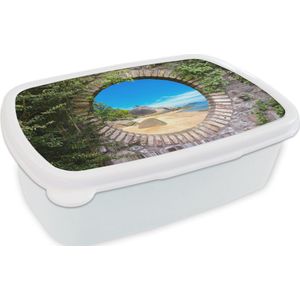 Broodtrommel Wit - Lunchbox - Brooddoos - Zomer - Strand - Doorkijk - Tropical - 18x12x6 cm - Volwassenen