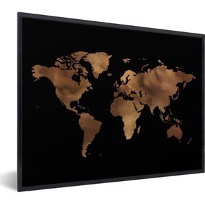 Fotolijst incl. Poster - Wereldkaart - Bruin - Zwart - 80x60 cm - Posterlijst