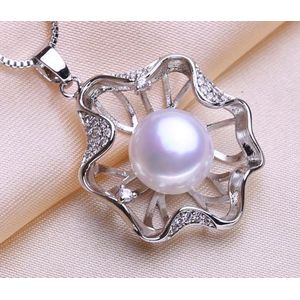 N3 Collecties Natuurlijke Zoetwater Parel Kettingen Voor Vrouwen Zilver Kleur Bloem Hanger Ketting