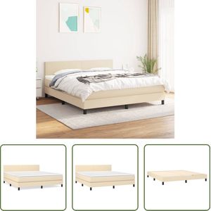 The Living Store Boxspringbed - crème - 203 x 160 x 78/88 cm - Hoogte verstelbaar hoofdbord - Pocketvering matras - Middelharde ondersteuning - Huidvriendelijk topmatras - Inclusief montagehandleiding