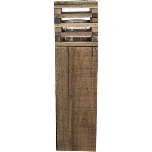 Clayre & Eef Windlicht 14x14x52 cm Bruin Hout Kaarsenhouder