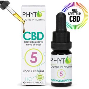 Phyto Plus® CBD Olie - Druppels 5% - Full Spectrum - 5 Procent - Cannabidiol - CBD - 500mg - Puur - Supplement - Hennepolie - Cannabis olie - Wietolie