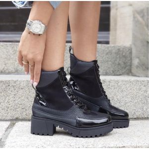 Shoekueen Dames Veter Platform Laarzen Zwart 39