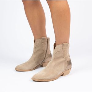 Manfield - Dames - Taupe suède cowboy laarzen - Maat 37