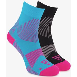 2 paar halflange compressiesokken blauw roze - Maat 35/38