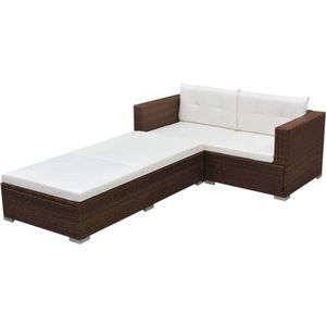 vidaXL - 3-delige - Loungeset - met - kussens - poly - rattan - bruin