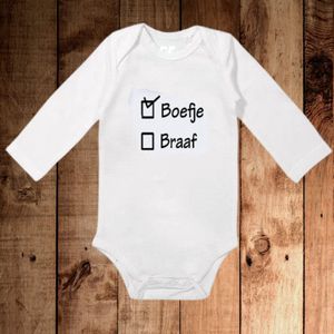 Romper met tekst 'Boefje' of 'Braaf' - Witte baby romper - Maat 56 - lange mouw