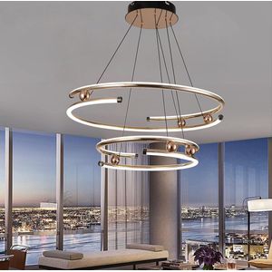 Chandelix - Luxe Hanglamp - Woonkamer - 3 Ringen - met Afstandsbediening en App - Dimbaar - In hoogte verstelbaar - Woonkamer verlichting - Slaapkamer verlichting - Smartlamp - Ringlamp - LED - Brons