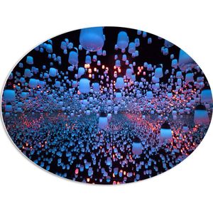 PVC Schuimplaat Ovaal - Opgekleurde Lampen bij een Spiegel - 80x60 cm Foto op Ovaal (Met Ophangsysteem)