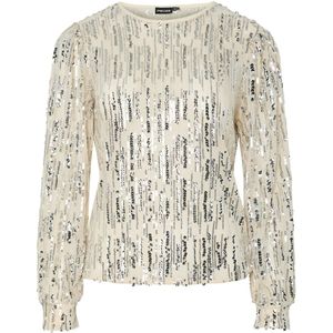 PIECES - Malle - Pailletten Top - Beige - Lange Mouw