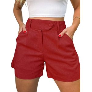 Livano Korte Broek Dames - Spijkerbroek - met Zakken - Volwassenen - Jongens - Shorts - Rood - Maat L