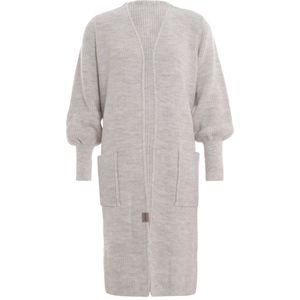 Knit Factory Patty Lang Gebreid Vest Beige - Gebreide dames cardigan - Lang vest tot over de knie - Beige damesvest - Pofmouw - 30% wol en 70% acryl - 40/42