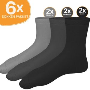 VOLQU® - Sokken - 6 Paar - Premium Katoen Sokken - Normale Sokken - Sokken Heren - Sokken Dames - Maat 39 42 - Zwart / Donkergrijs / Lichtgrijs