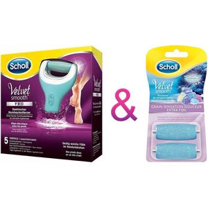 Scholl Velvet Smooth Voetvijl Wet & Dry oplaadbaar + 2 Stuks SchollVelvet Smooth Verwisselbare Roller Extra Fijn -Scholl-Eelt-Eeltverwijderaar-Voetverzorging-Eeltvijl-Verwijdert op een effectieve en gemakkelijke manier.