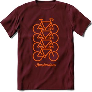Amsterdam Fiets Stad T-Shirt | Souvenirs Holland Kleding | Dames / Heren / Unisex Koningsdag shirt | Grappig Nederland Fiets Land Cadeau | - Burgundy - S