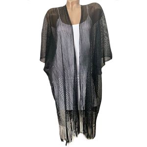 Kaftan - Vest - Omslagsjaal glanzend in het effen kleur zwart