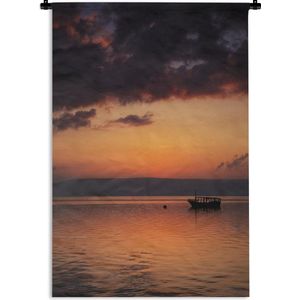 Wandkleed Meer van Galilea - Een oranje gekleurde hemel bij het Meer van Tiberias in Israël Wandkleed katoen 120x180 cm - Wandtapijt met foto XXL / Groot formaat!