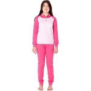 Ladeheid Meisjes Pyjama - met Capuchon - Lange mouwen - Lange broek - Katoen - LA-LA40-237-PJ - Donkerroze Dino - 158