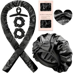 Nivard Zijden Slaapmuts - Satijnen Nachtmuts - Silk Bonnet - Sleep Cap - Haarverzorging - Satin - Verstelbaar - Voor Zacht & Stralend Haar - 5-Delige Set - Glanzend Zwart