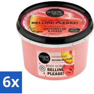 6 x Organic Shop - Body Scrub Watermelon & Peach - Hydratatie en Frisheid - 250 ml - Lichaams Scrub - Scrub - Hydraterende Body Scrub - Zomerse Geur - Biologische Body Scrub