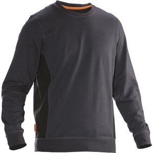 Jobman Roundneck Sweater Bicolor - Donkergrijs-Zwart - Maat XS