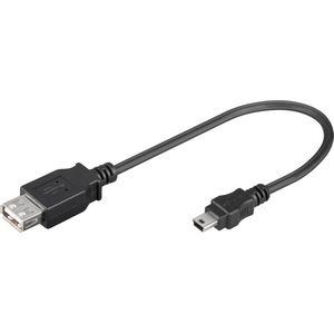 USB Mini B (m) - USB-A (v) adapter - USB2.0 - tot 1A / zwart - 0,20 meter