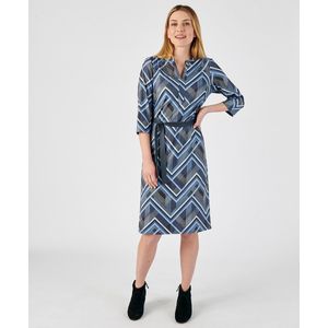 Damart - Jurk in warm stretchtricot met grafische print, gerecycleerde vezels - Dames - Blauw - 38