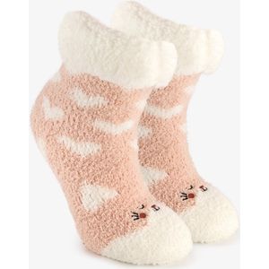 1 paar kinder huissokken kattenkopjes met antislip - Roze - Maat 31/34