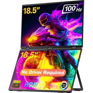 UPERFECT 185E11 Dual Portable Monitor 18.5"" 100Hz 100% sRGB Draagbaar Monitor with Stand & VESA Mount for Laptop/Switch/MacBook