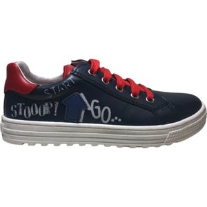 Naturino Mt 40 veter/rits 'start' lederen sneakers Kelp Navy Rood