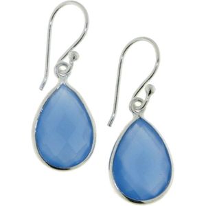 SilverGems Zilveren oorhangers met druppelvormige facet geslepen blauwe Chalcedoon edelsteen