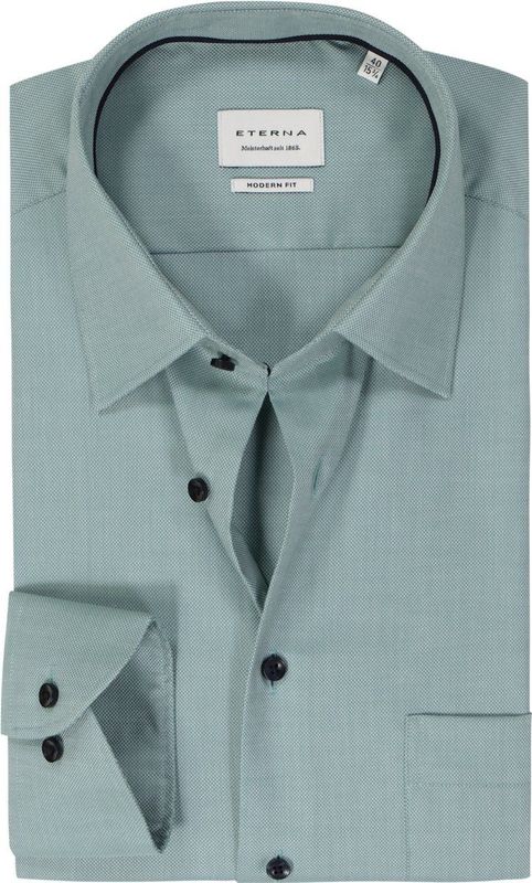 ETERNA - Modern Fit Overhemd - Groen - Natte Weving