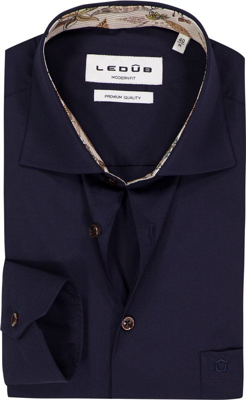Ledub - Modern Fit - Overhemd - Donkerblauw - Strijkvriendelijk