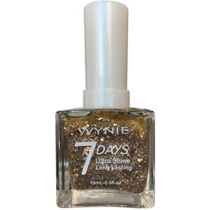 Wynie - Nagellak 7 Days Ultra Shine Long Lasting - Transparant met gouden vlokken en multi gekleurde mini glitters - 1 flesje met 15 ml inhoud - Nummer 052