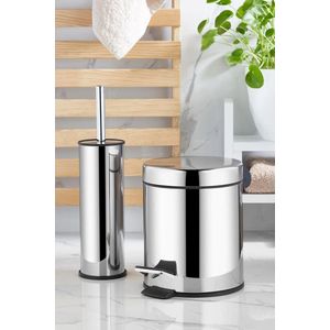 Orsa home - Badkamer set - Toilet accessoires set - Wc borstel in houder en prullenbak - pedaalemmer - chrome - 3 liter - metaal