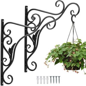 2x Muurhaak/plantenhaak voor plantenpotten - gietijzer - 35x31cm - hanging basket haak - Wandhaak - Handgemaakt - Antiekgrijs - Plantenhanger - Metaal - Binnen - Buiten - Lantaarn ophangsysteem