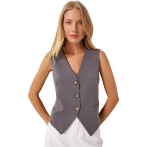 Happinessistanbul Dames Roze V-Hals Geweven Vest Lv00004