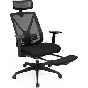 Ergonomische bureaustoel met voetsteun, bureaustoel met lumbale ondersteuning, verstelbare hoofdsteun en armleuning, hoogteaanpassing en rockerfunctie, tot 150 kg laadcapaciteit, zwarte