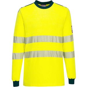 Portwest PW3 Modaflame gebreid Hi-Vis FR T-shirt met lange mouwen FR701 - Geel/Marine - M
