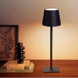 Oplaadbare Tafellamp – Zwart – Dimbaar – Waterdicht – Aluminium – 3 Lichtkleuren – Bureaulamp – Tafellamp Slaapkamer
