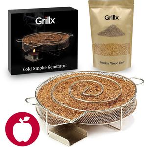 GrillX Cold Smoke Generator met Appel Rookmot - 3 Liter - Smokerbox - RVS Rookbox - Rookgenerator - Koud roken - BBQ Accesoires