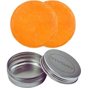 Vivory - 2 stuks Natuurlijke Shampoo Loving Amber - Citrus & Sinaasappel - Handgemaakt - Geen Sulfaten - Geschikt voor alle Haartypes + Krullend haar Gratis opberg blik VOORDEEL AANBIEDING